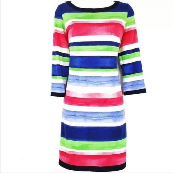 Vince Camuto Multi Striped 3/4 Sleeve Watercolor Dress Size 8 - Picture 3 of 14